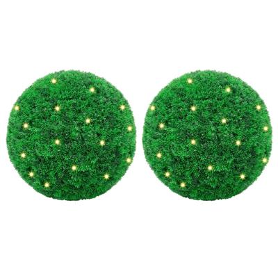Kunstbuxusballen met LED-verlichting 2 st 45 cm groen