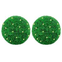 Kunstbuxusballen met LED-verlichting 2 st 45 cm groen