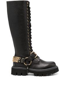 Moschino bottes en cuir à plaque logo - Noir