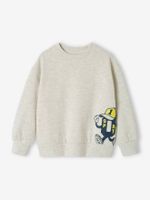 Sportieve sweater met mascottemotief voor en achter gemêleerd wit