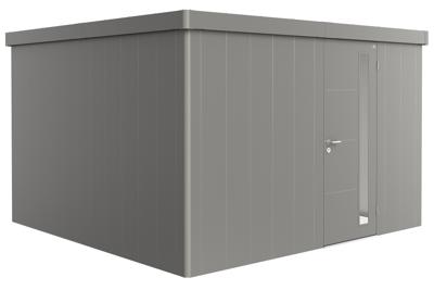 Biohort Metalen tuinhuis Neo - Enkele deur - Kwartsgrijs - 4D (348x348 cm)- Plat dak- Metaal- Biohort