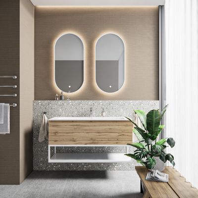 Badkamermeubelset BWS Anubis Frame 100cm 1 Lade Rustiek Eiken Met Wastafel (Naar Keuze)