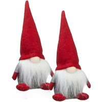 2x stuks pluche gnome/dwerg decoratie poppen/knuffels met rode muts 18 cm - thumbnail