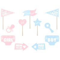 Gender reveal foto prop set - 22-delig - jongen/meisje babyshower thema feest - photo booth - thumbnail