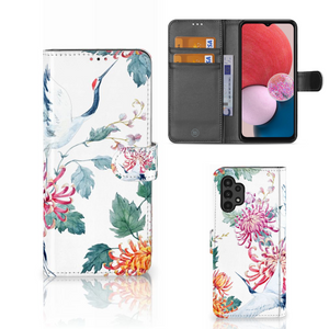 Samsung Galaxy A13 (4G) Telefoonhoesje met Pasjes Bird Flowers