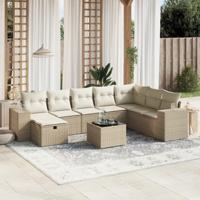 9-delige Loungeset met kussens poly rattan beige
