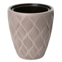 Form Plastic Plantenpot/bloempot Flow - kunststof - beige - D30 x H32 cm - met binnenpot - thumbnail