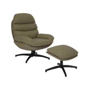 Bronx71 Draaifauteuil met hocker Palma linnen olijfgroen