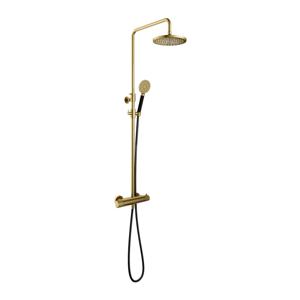 Hotbath Cobber X Opbouw Regendoucheset Met Thermostaatkraan, Hoofddouche 20cm En Ronde Handdouche Geborsteld Messing PVD