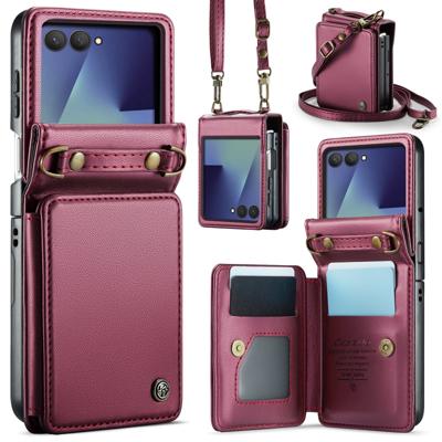 CaseMe Samsung Galaxy Z Flip 7 PU Leren Backcover hoesje met kaarthouder - Rood