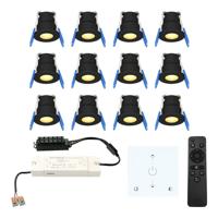 Set van 12 Milano LED Mini Inbouwspots met trafo en muurdimmer - 12 Volt 3 Watt 200 lumen - Dimbaar - Plat 34mm - 2700K - IP65 waterdicht - Zwart