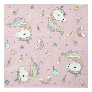 Santex eenhoorn thema feest servetten - 20x stuks - 33 x 33 cm - papier - unicorn themafeest - Feestservetten