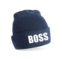 Baas muts voor volwassenen - navy - boss/baas - wintermuts - beanie - one size - unisex - thumbnail