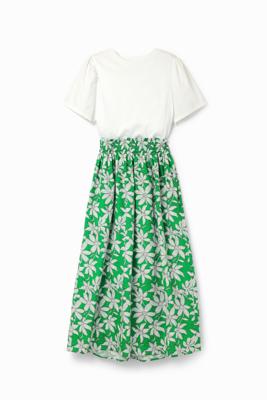 Gecombineerde midi-jurk met bloemen - WHITE - M