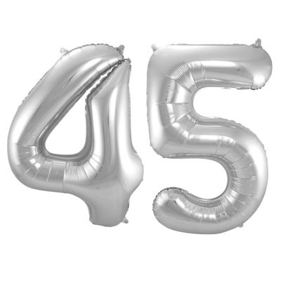 Folat Verjaardag Leeftijd folieballonnen - 45 jaar - zilver - 86 cm - cijferballon groot Folat Verjaardag Leeftijd folieballonnen - 45 jaar - zilver - 86 cm - cijferballon groot