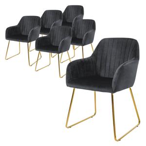 ML-Design eetkamerstoelen set van 6, fluwelen zitting, grijs, woonkamerstoel met rugleuning en armleuningen, keukenstoel