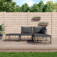 4-delige Loungeset met kussens poly rattan antracietkleurig