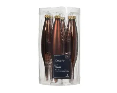 Decoris kerstballen Ijspegel glas 6st espresso 15cm