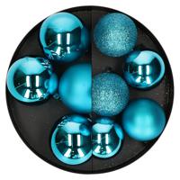 Kerstballen - 14x st - turquoise blauw - 5 en 6 cm - kunststof - kerstversiering