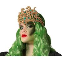 Verkleed haarband/hoofdband met Snakes - goud - meisjes/dames - Evil queen/Halloween/Medusa - thumbnail