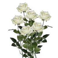 Mica decorations kunstroos kunstbloemen - 6x - creme wit - 66 cm - boeketten - rozen