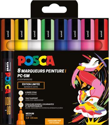 Uni POSCA paintmarker PC-5M, 1,8 - 2,5 mm, etui van 8 stuks in geassorteerde Pop kleuren Uni POSCA paintmarker PC-5M, 1,8 - 2,5 mm, etui van 8 stuks in geassorteerde Pop kleuren