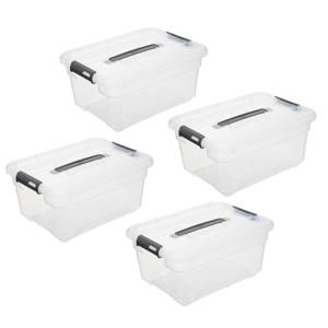 5Five opberg kist met deksel - 4x - Box - 13 liter - 39 x 29 x 19 cm - kunststof - transparant
