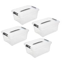 5Five opberg kist met deksel - 4x - Box - 13 liter - 39 x 29 x 19 cm - kunststof - transparant
