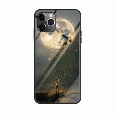 Voor iPhone 11 Pro kleurrijke geschilderde glazen kast (maan)
