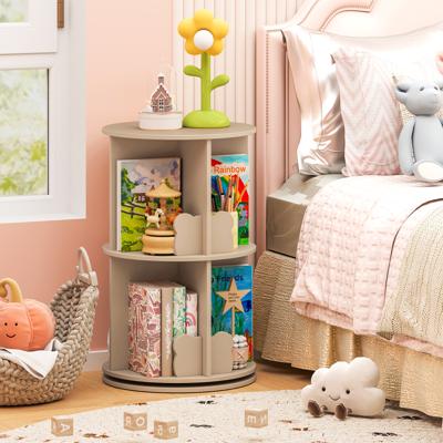 Draaibare Boekenplank Kinderboekenplank met 2 Niveaus & Bunny Verdelers 360 Graden 40 x 40 x 65cm Koffie