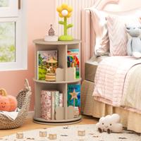 Draaibare Boekenplank Kinderboekenplank met 2 Niveaus & Bunny Verdelers 360 Graden 40 x 40 x 65cm Koffie