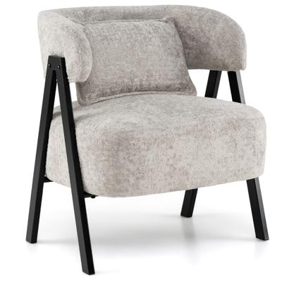 Leesstoel Fauteuil Bekleed met Kunstbont Loungestoel met Lendenkussen en Metalen Poten Moderne Relaxfauteuil Leesstoel Fauteuil Bekleed met Kunstbont Loungestoel met Lendenkussen en Metalen Poten Moderne Relaxfauteuil