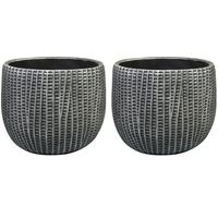 Bloempot/plantenpot - 2x - binnen - zwart/metaal look - D21 en H17 cm - cement