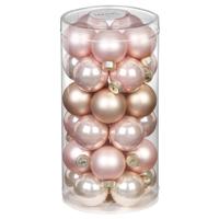 Kerstballen - klein formaat - 30x st - parel roze - D4 cm - glas - glans en mat