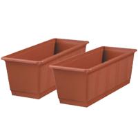 Plantenbak - Set van 2x stuks - terracotta - rechthoekig - 40 x 17,5 x 14,5 cm