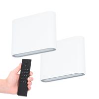 Set van 2 Dallas S LED Wandlampen - Wit - 6 Watt 720 lumen - 3000K warm wit - Up & Down light - IP54 waterdicht - Incl. dimmer met afstandsbediening - Binnen & buiten