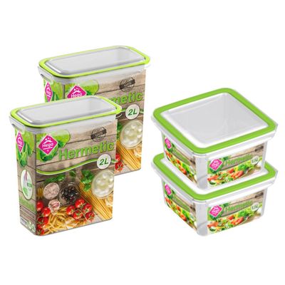 4x Voorraad/vershoudbakjes 1,5 en 2 liter transparant/groen