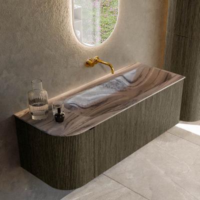 Badmeubel Mondiaz Kurve-Dlux | 125 cm | Meubelkleur Shadow | Wastafelkleur Sombra | Solid surface | Wasbak rechter zijde spoelbak | Zonder kraangat(en)