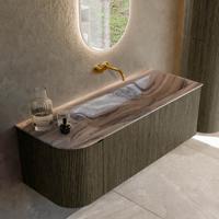 Badmeubel Mondiaz Kurve-Dlux | 125 cm | Meubelkleur Shadow | Wastafelkleur Sombra | Solid surface | Wasbak rechter zijde spoelbak | Zonder kraangat(en)
