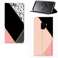 Samsung Galaxy S9 Stand Case Zwart Roze Vormen - thumbnail