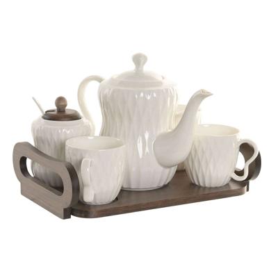 Set van koffiekopjes Home ESPRIT Wit Donkerbruin Bamboe Porselein 240 ml 6 Onderdelen