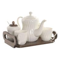 Set van koffiekopjes Home ESPRIT Wit Donkerbruin Bamboe Porselein 240 ml 6 Onderdelen