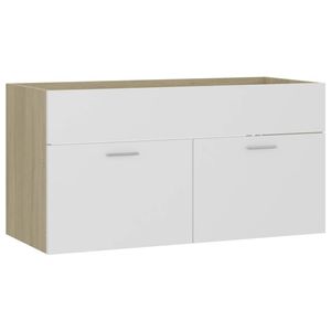 The Living Store Badkaast - Gootsteenkast - 90 x 38.5 x 46 cm - Wit en Sonoma eiken