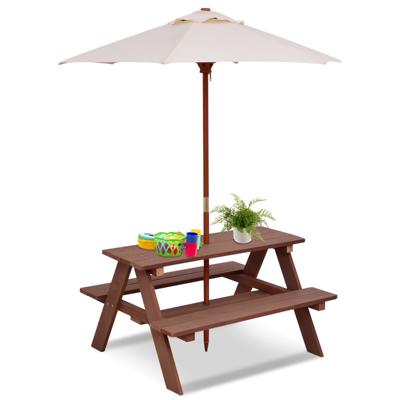 3-In-1 Picknicktafel voor Kinderen Buitenactiviteitentafel met Afneembare Paraplu en Houten Banken Knutseltafel voor Tuin Huis Gazon
