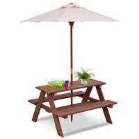 3-In-1 Picknicktafel voor Kinderen Buitenactiviteitentafel met Afneembare Paraplu en Houten Banken Knutseltafel voor Tuin Huis Gazon