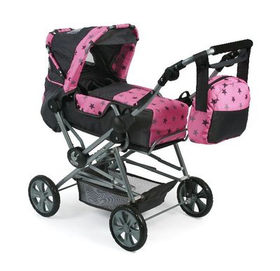 Luxe grote poppenwagen Road Star - Stars Grijs
