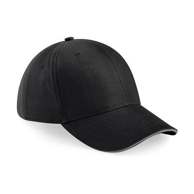 Beechfield 6 panel baseballcap - zwart/grijs - voor volwassenen - katoen