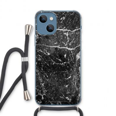 Zwart marmer: iPhone 13 Transparant Hoesje met koord