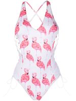 Noire Swimwear maillot de bain à imprimé Flamingo - Blanc