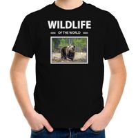 Beer t-shirt met dieren foto wildlife of the world zwart voor kinderen